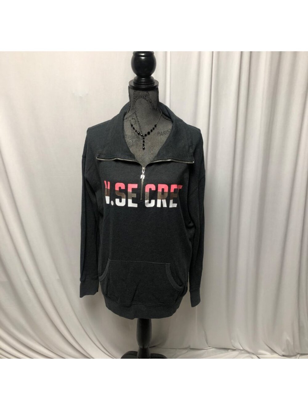 Victorias Secret Sweatshirt Gray Womens Size Medium Partial Zip Pullover